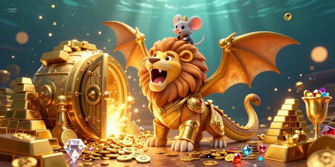 Engage in thrilling gameplay at this mobile casino with a vibrant chimera and lucky mouse jockey scene overflowing with treasures.