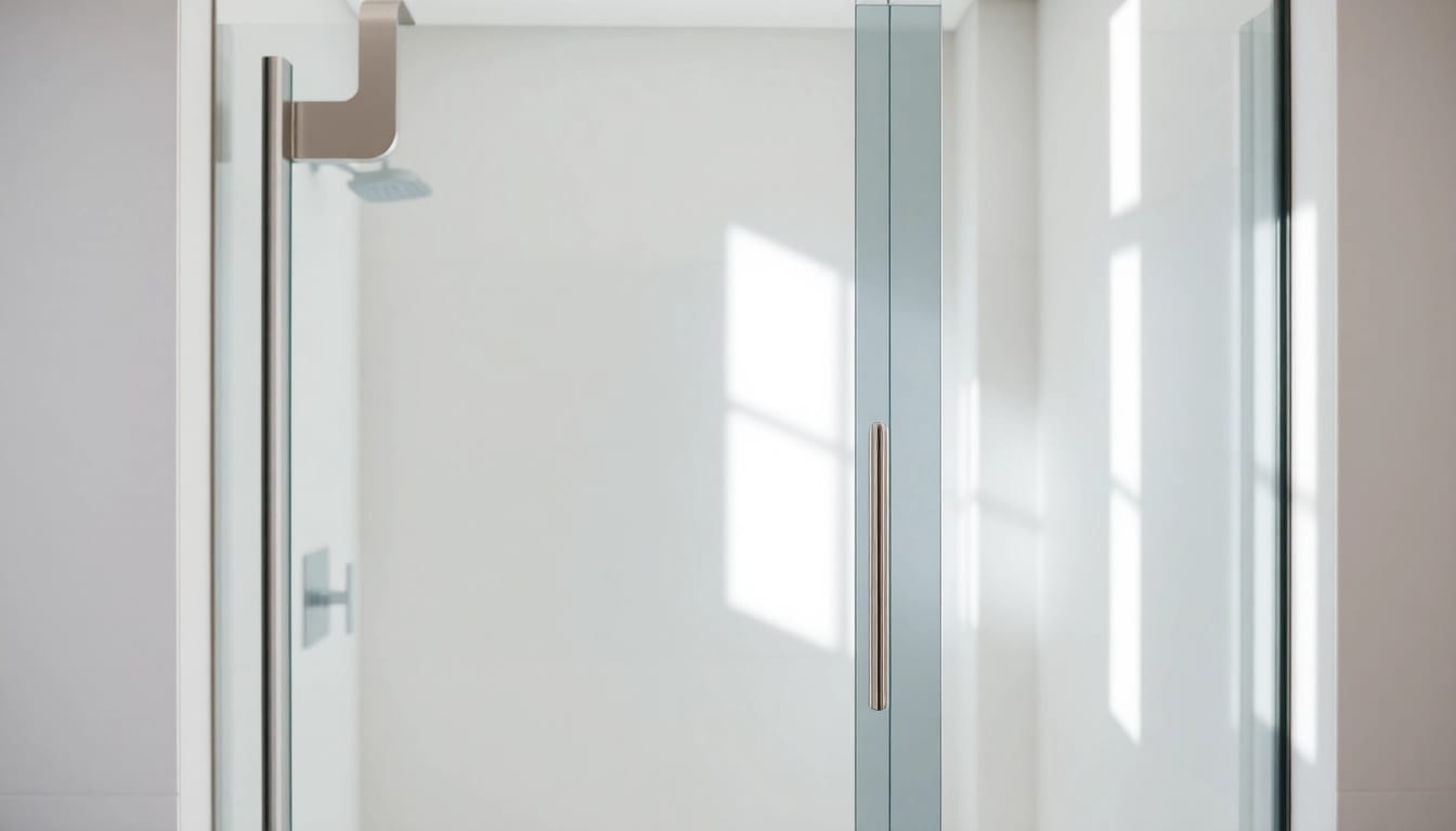 Showcase of a shower screen sliding door in a sleek bathroom, emphasizing modern design.