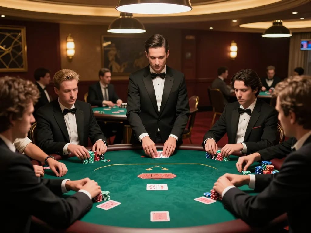 Players engaging in strategic gameplay at a high-stakes poker table in a casino, with 88aa com featured