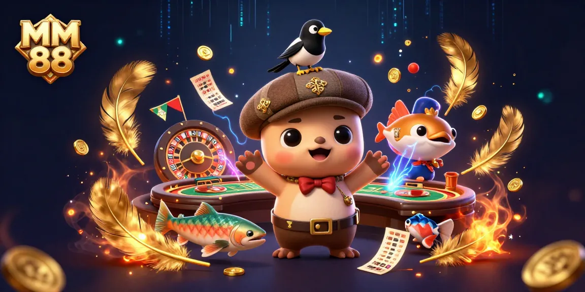 Play MM 88 games surrounded by vibrant roulette wheels and playful Nessie characters.