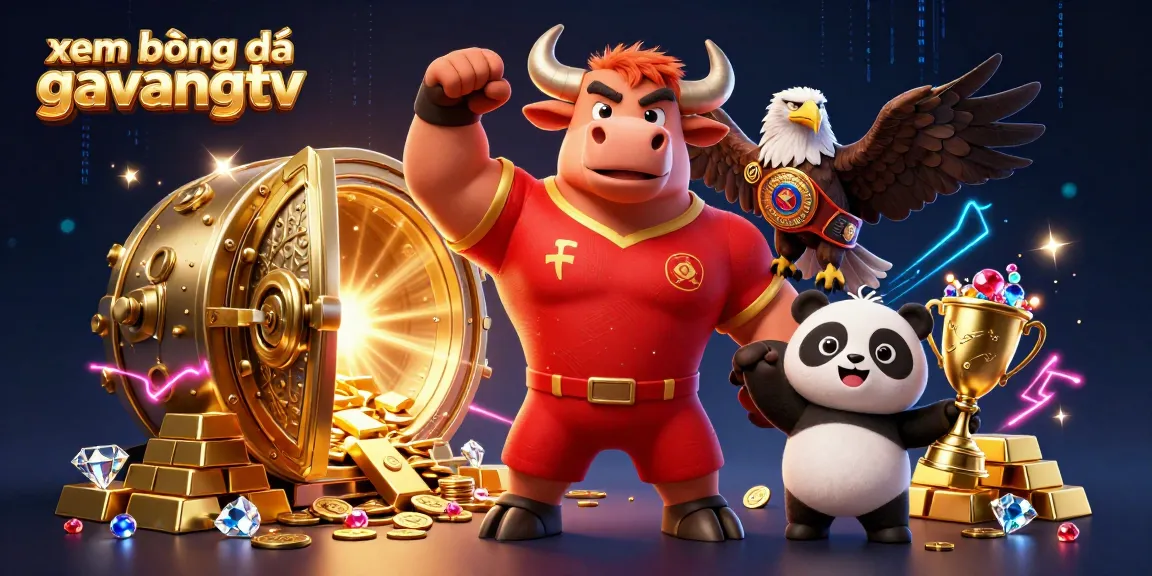 Watch xem bóng đá gavangtv with energetic mascots celebrating around a vibrant casino scene.
