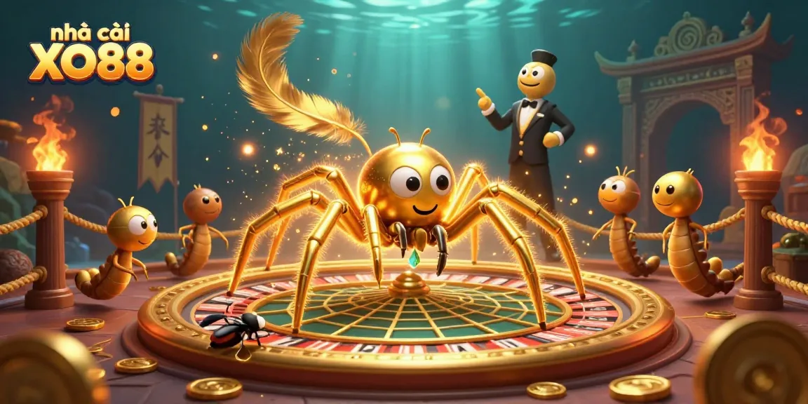 Engage with nhà cái XO88 in a dynamic 3D casino scene filled with vibrant gaming elements.