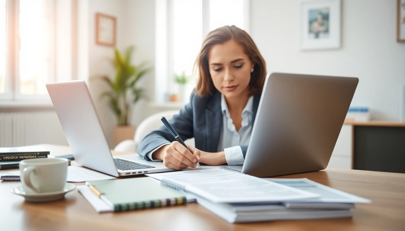 Filling out the eta application uk form on a laptop in a bright home office environment.