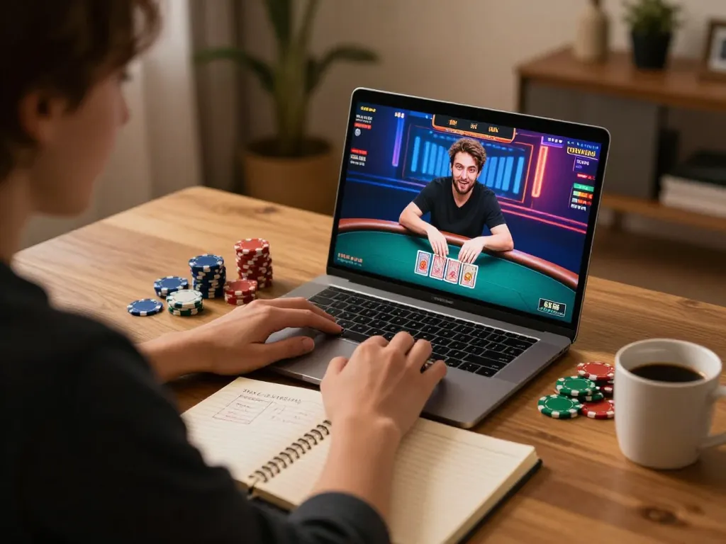 tr88 players strategizing their moves in a cozy home poker setup, focusing on winning hands.