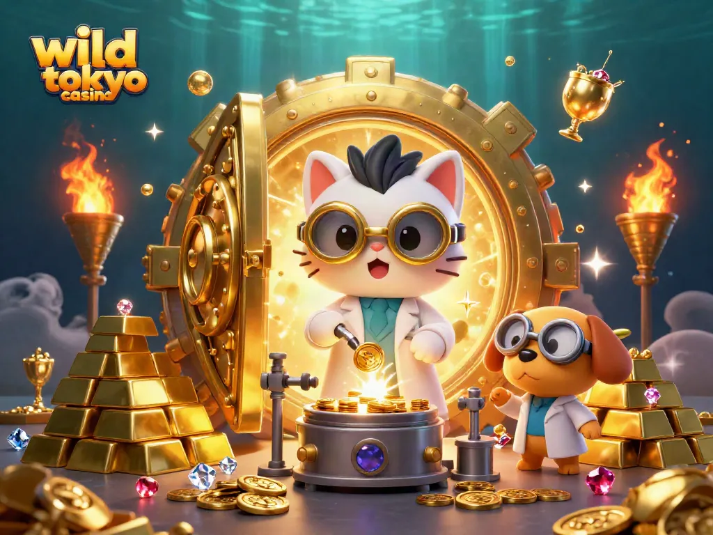 Experience thrilling gaming at wild tokyo casino with exciting 3D illustrations of casino elements.