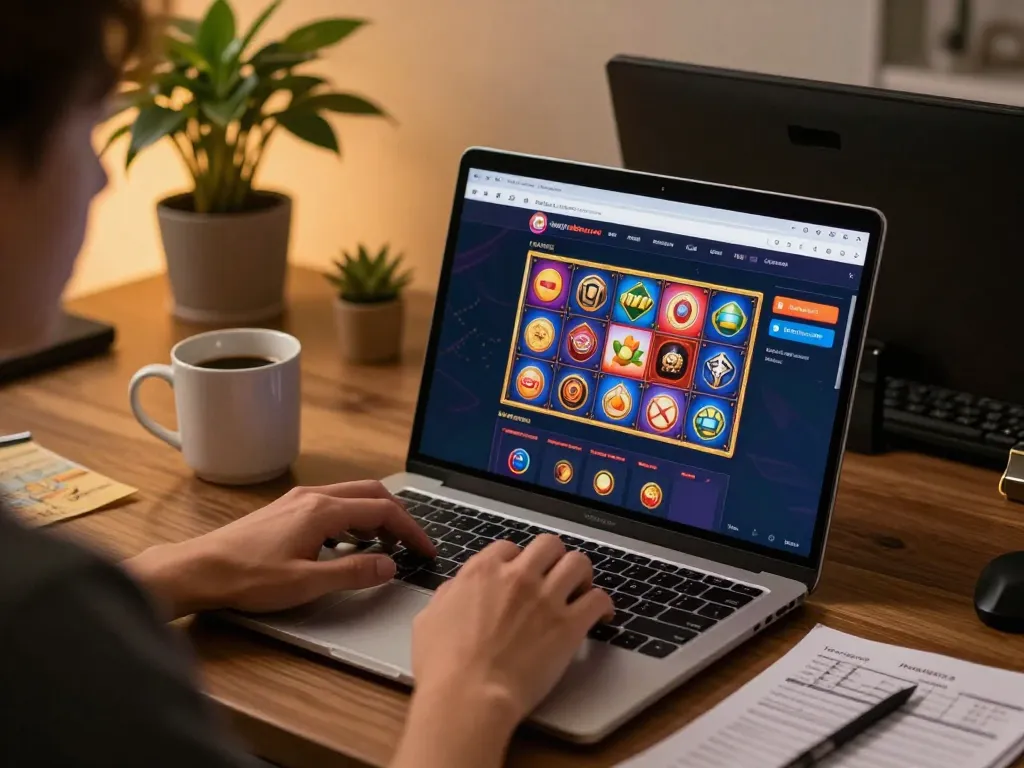 Engaged player using the https://nk88net.com/ online casino platform for a strategic gaming session.