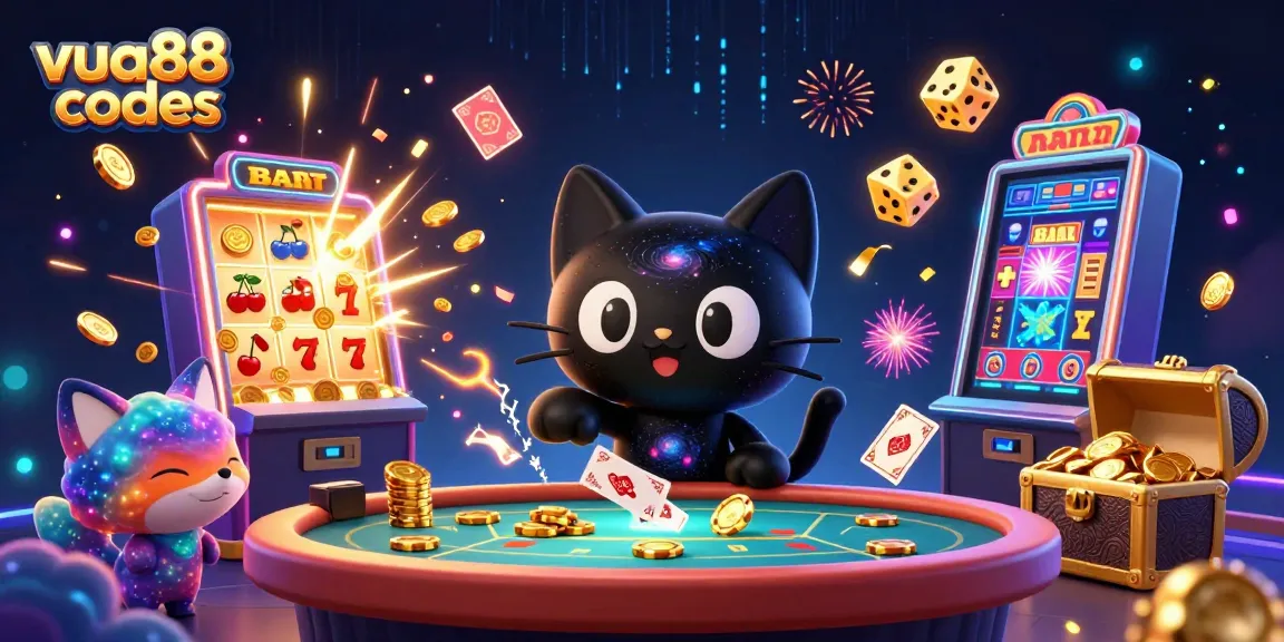 Experience thrilling gameplay at vua88 codes with a vibrant cosmic casino scene featuring animated characters and jackpot excitement.
