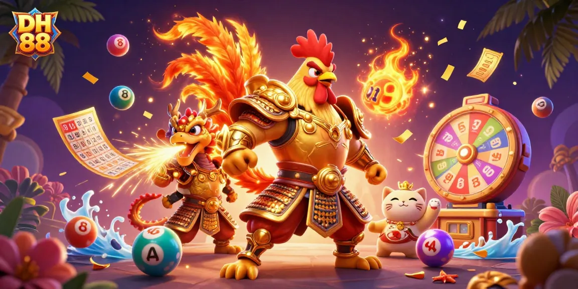 Win big at DH 88 with a dynamic cartoon scene featuring vibrant gambling elements.
