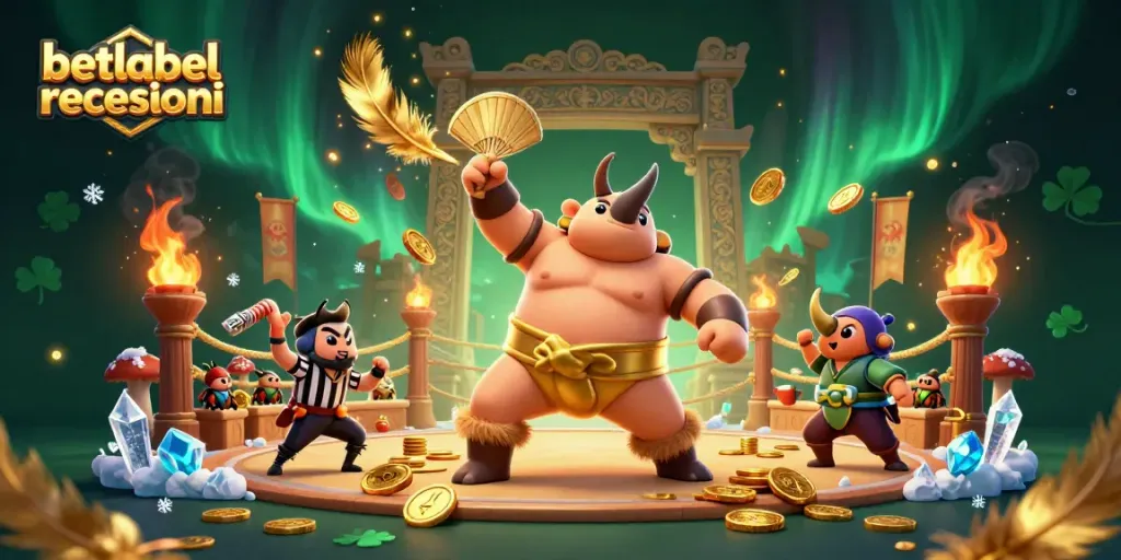 Experience betlabel recensioni through an action-packed 3D illustration of a sumo beetle champion in a dynamic casino scene.