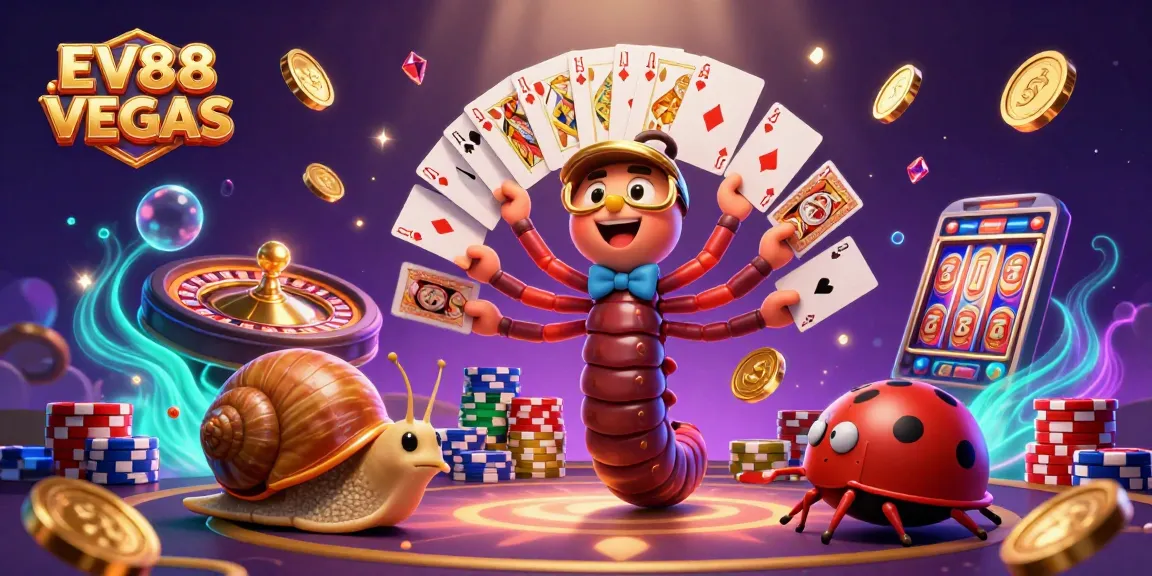 Experience the excitement of EV88 VEGAS with a vibrant scene of engaging characters and casino elements.