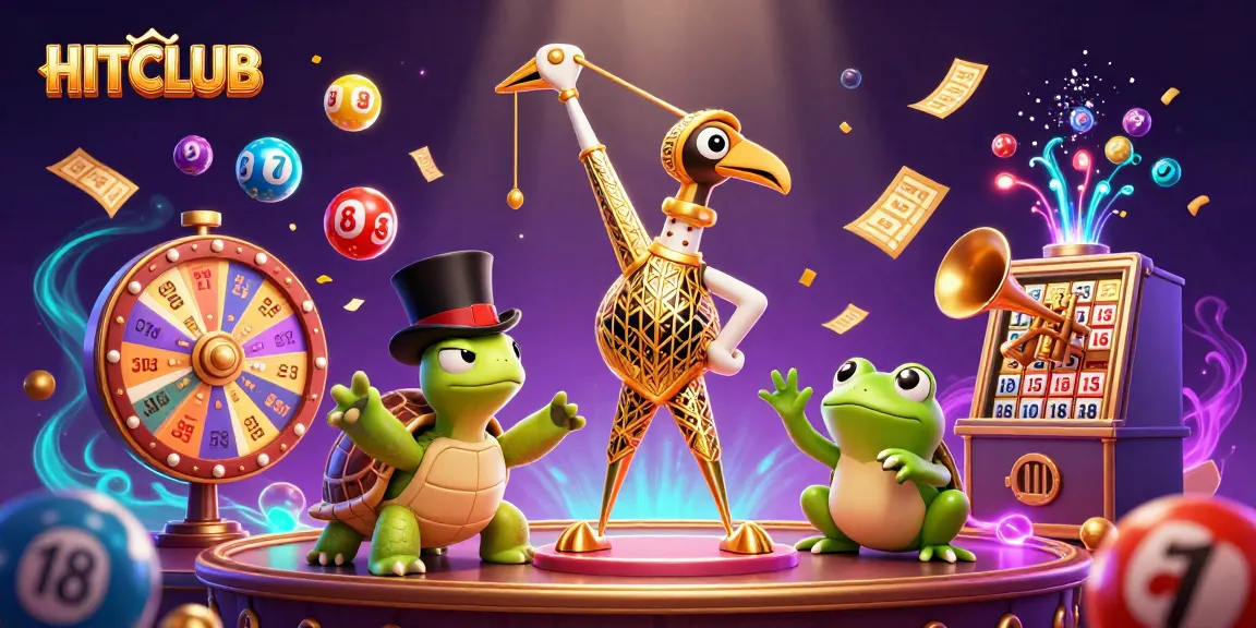 HITCLUB offers an exciting scene with vibrant characters and casino elements bringing lottery action to life.