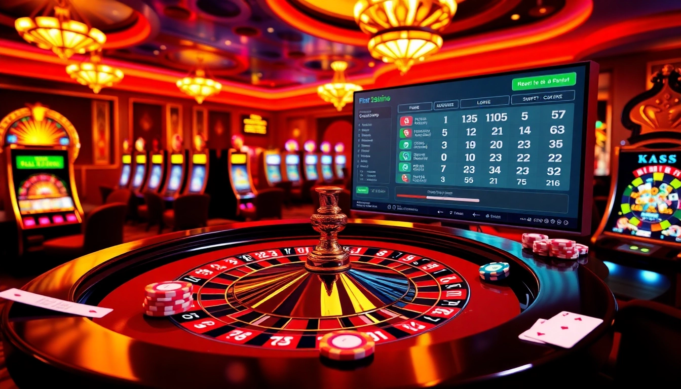 Experience thrilling gameplay with link vào 789f at a vibrant casino, filled with slot machines and roulette.