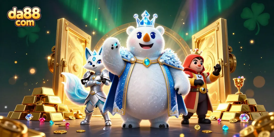 Win big at da88 com with a captivating 3D casino scene featuring treasures and vibrant characters.