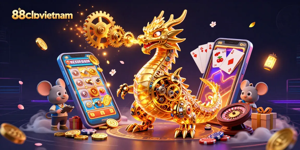 Engage with the vibrant world of 88clbvietnam's casino games featuring a golden dragon and dynamic gaming elements.