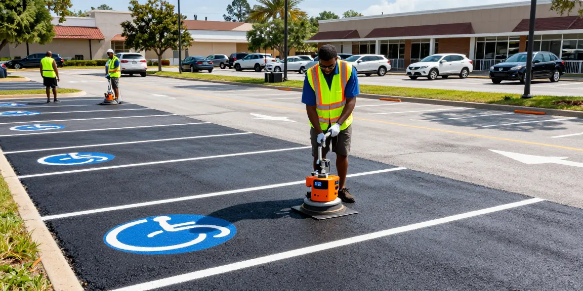 Commercial parking lot striping in Mobile, showcasing bright, clear markings.