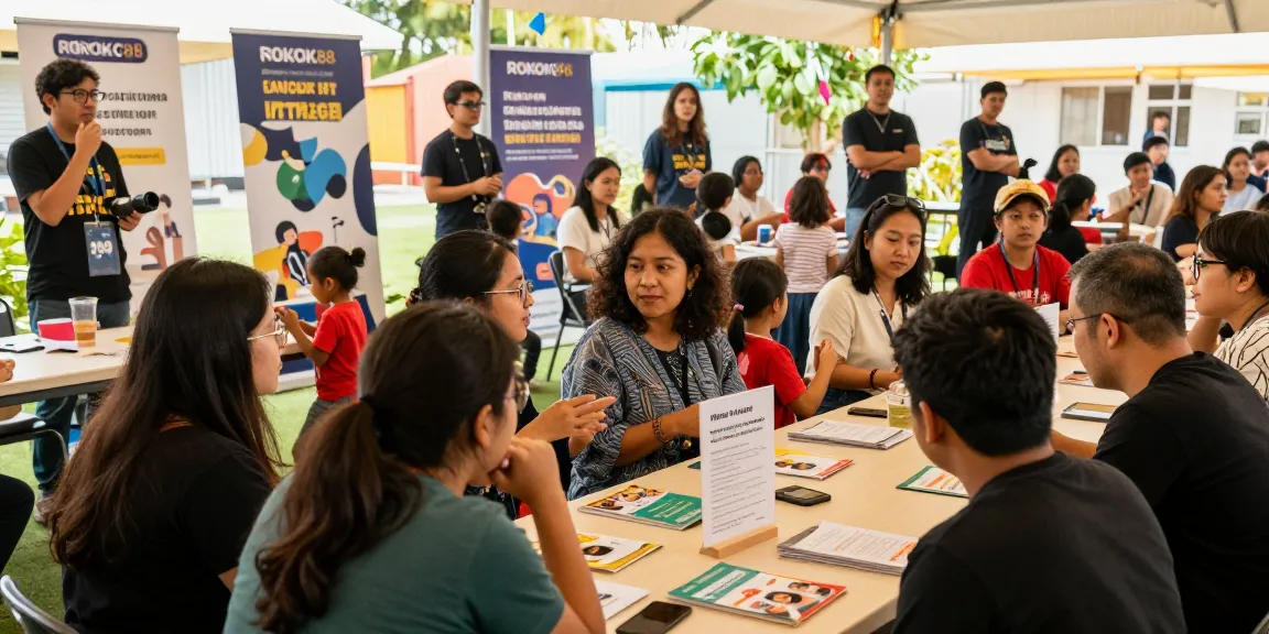 People engaging in the ROKOK88 campaign at an outdoor event, showcasing community involvement.