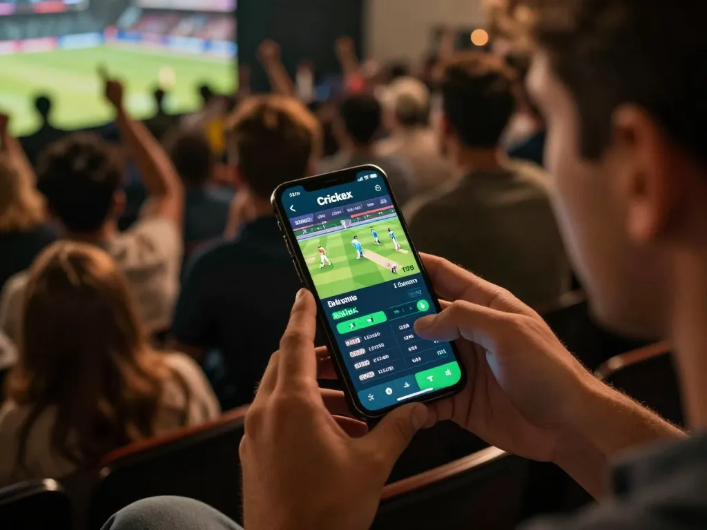 Engaged user placing bets on the Crickex app during live cricket match.
