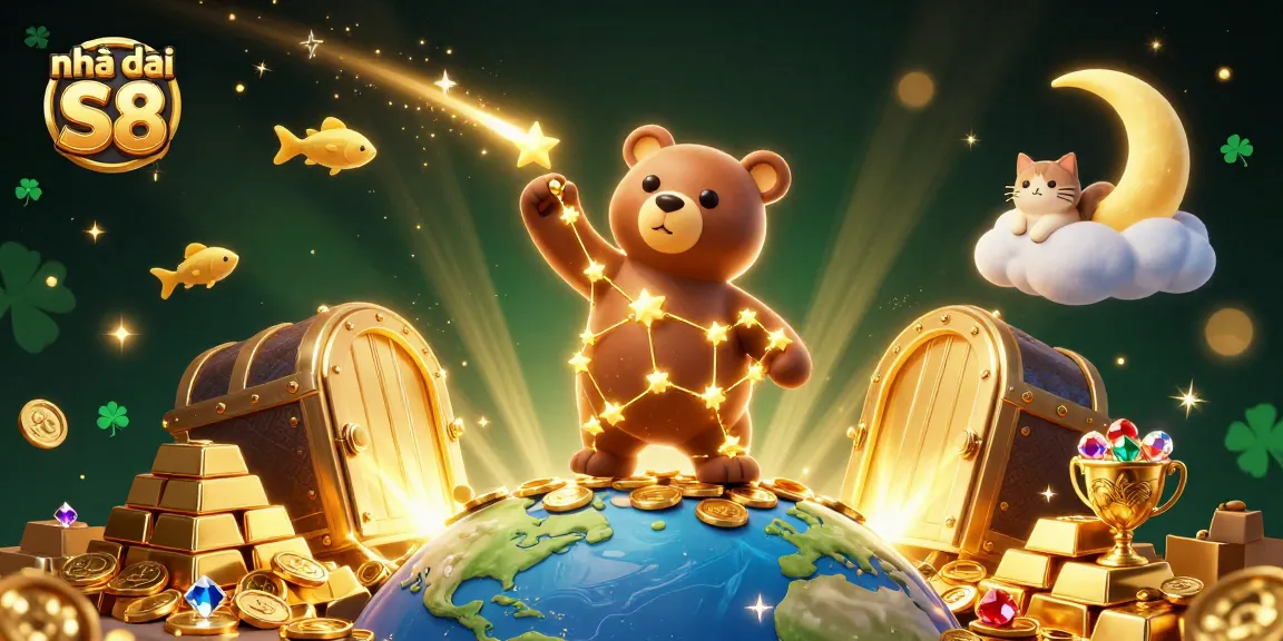Play exciting games with Nhà cái S8 in a richly illustrated casino scene filled with treasures.