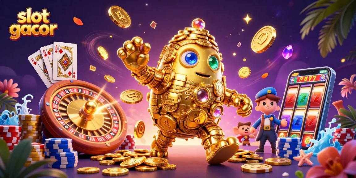 Experience thrilling slot gacor action with dynamic gold coins and 3D casino elements in a vibrant scene.