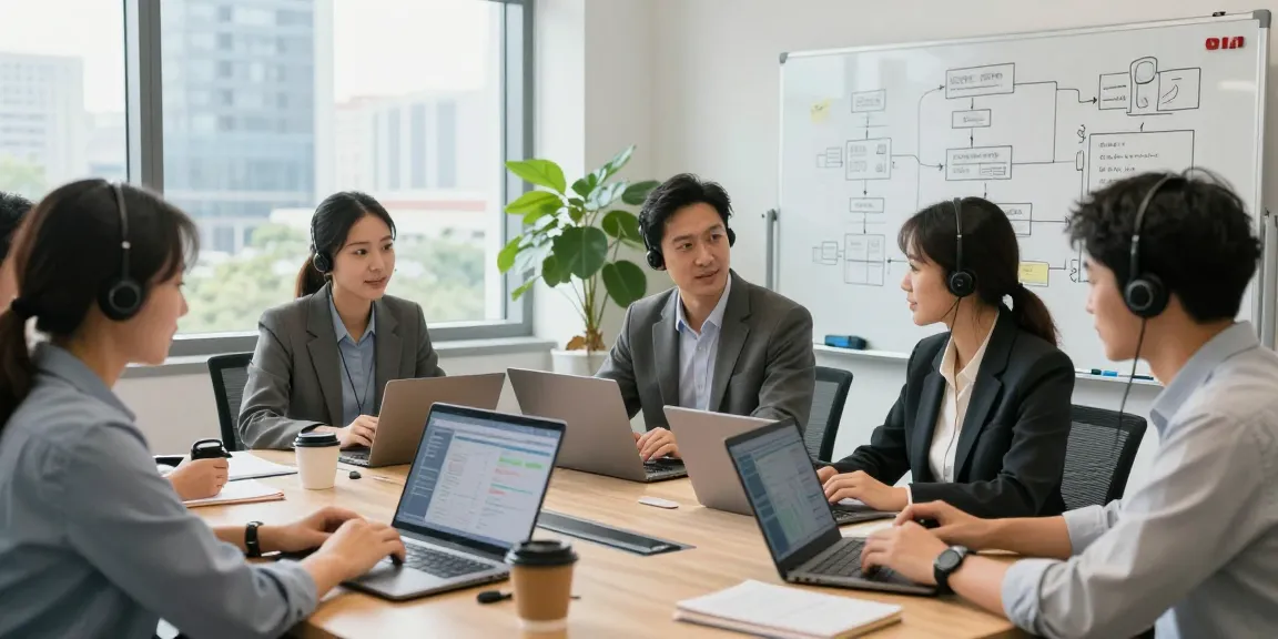 IT support for businesses team collaborating in a professional office environment with technology solutions.
