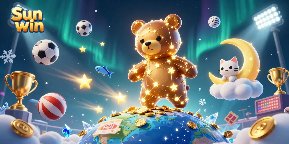 Experience the thrill of casino gaming with Sun win as stars and sports collide in a vibrant 3D scene.