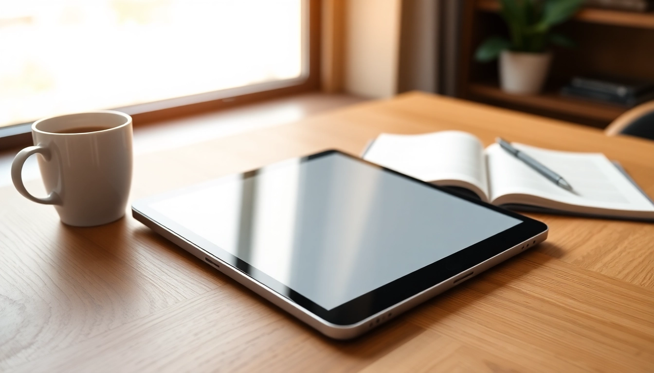 Usar iPad Mini 256GB sobre un escritorio moderno y elegante con una taza de café.