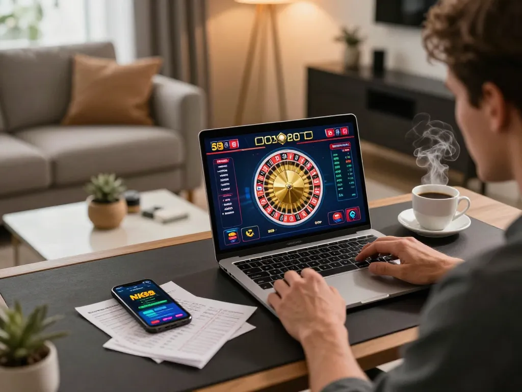 Engaging gameplay on Trang chủ NK88 showing vibrant roulette game on a laptop with betting notes