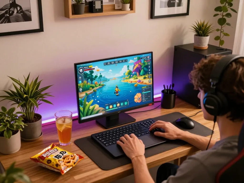 Player enjoying fun79 online fishing game at home with colorful graphics and a cozy atmosphere
