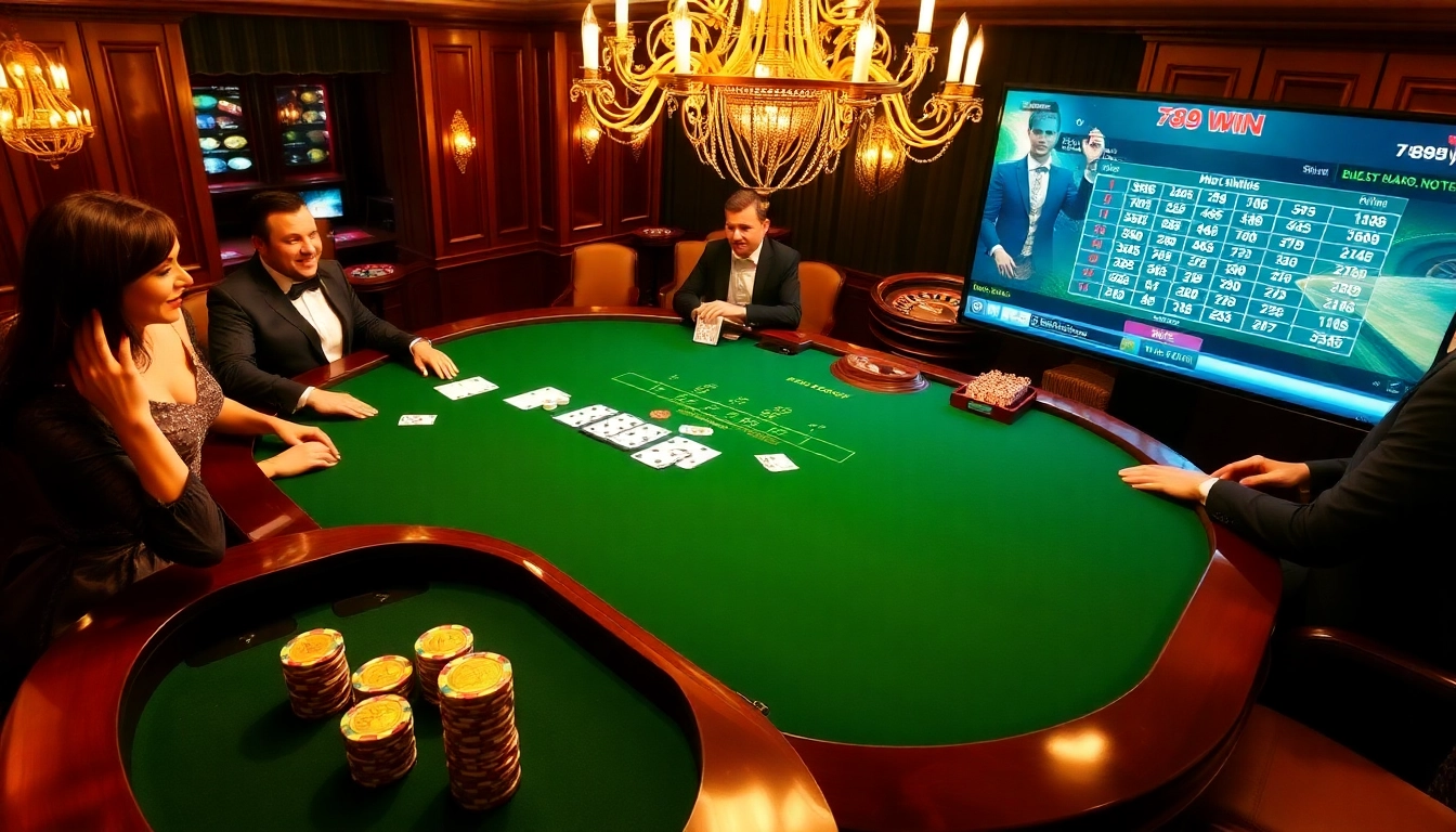 Players enjoy an exciting game at 789 win casino, with vibrant chips and cards displayed prominently.
