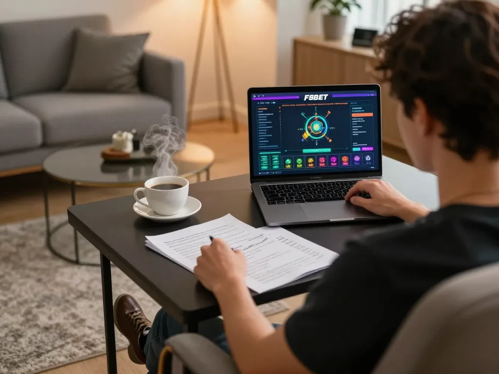 Engaging in strategic betting on F8BET's online platform from a cozy home setup.