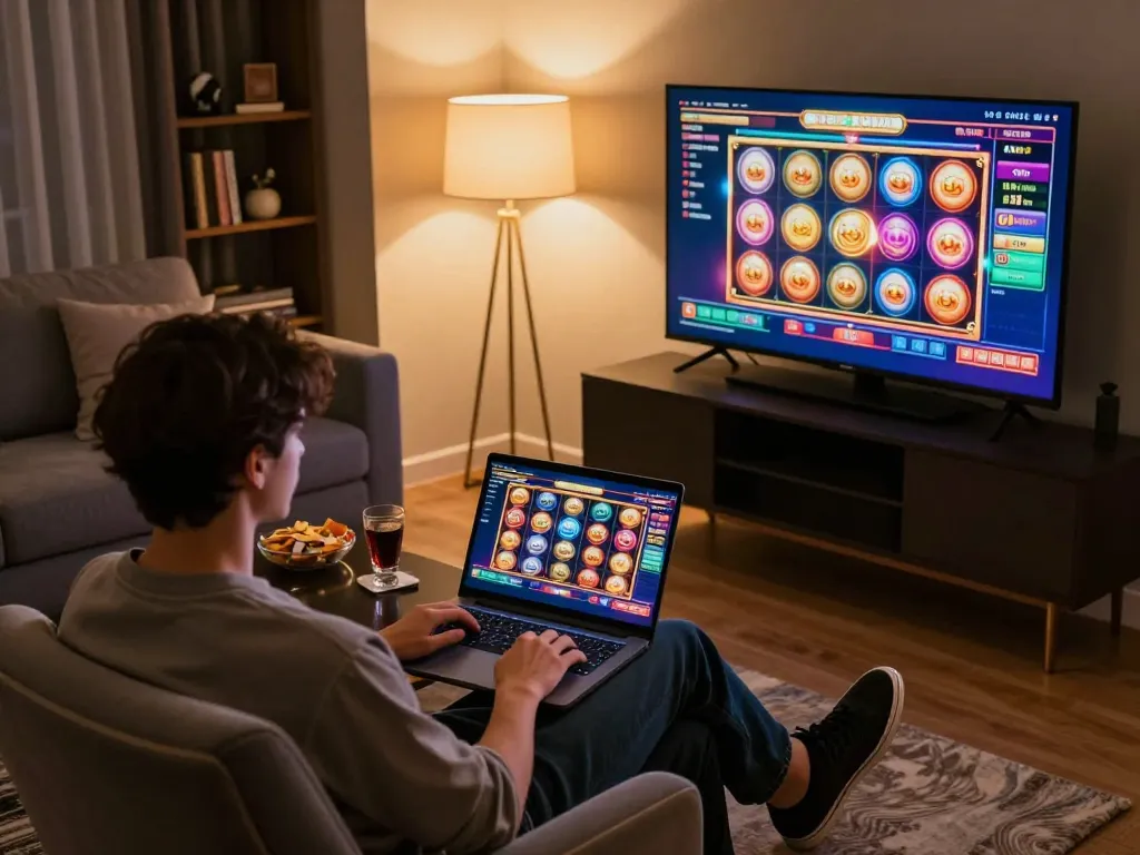 Engaging online gambling setup on the trang chủ 98win platform, showcasing vibrant slot game action.