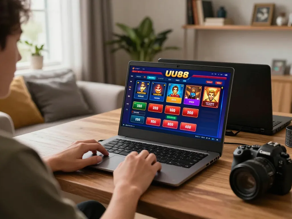 Engaging in online gaming at trang chủ UU88 with vibrant interface and cozy setup.