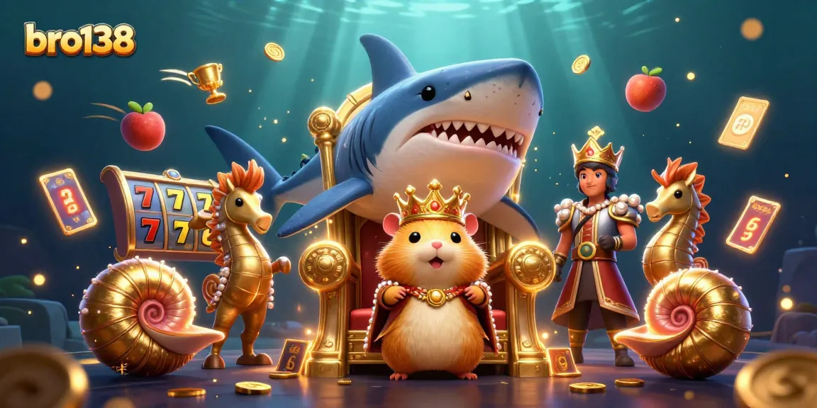 Spin jackpots with bro138 as the golden hamster king reigns over a vibrant casino scene.
