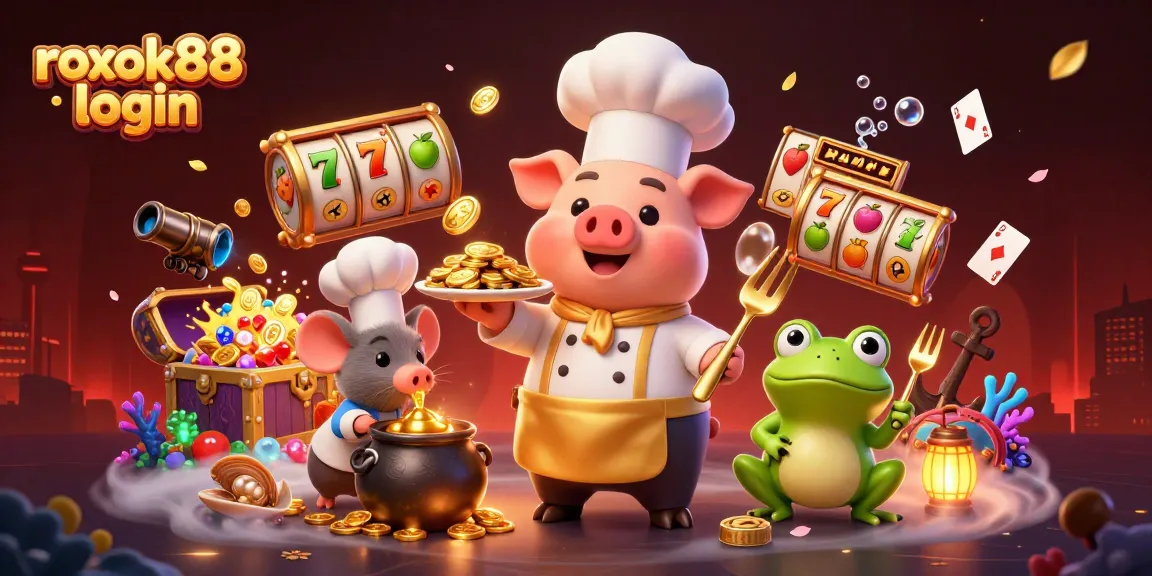 Experience winning excitement with the rokok88 login, featuring gold coins and characters in a vibrant casino scene.