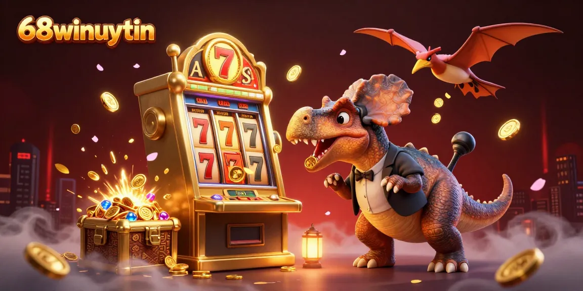 Catch golden coins at 68winuytin as a fun-filled pachycephalosaurus hits a jackpot slot machine.